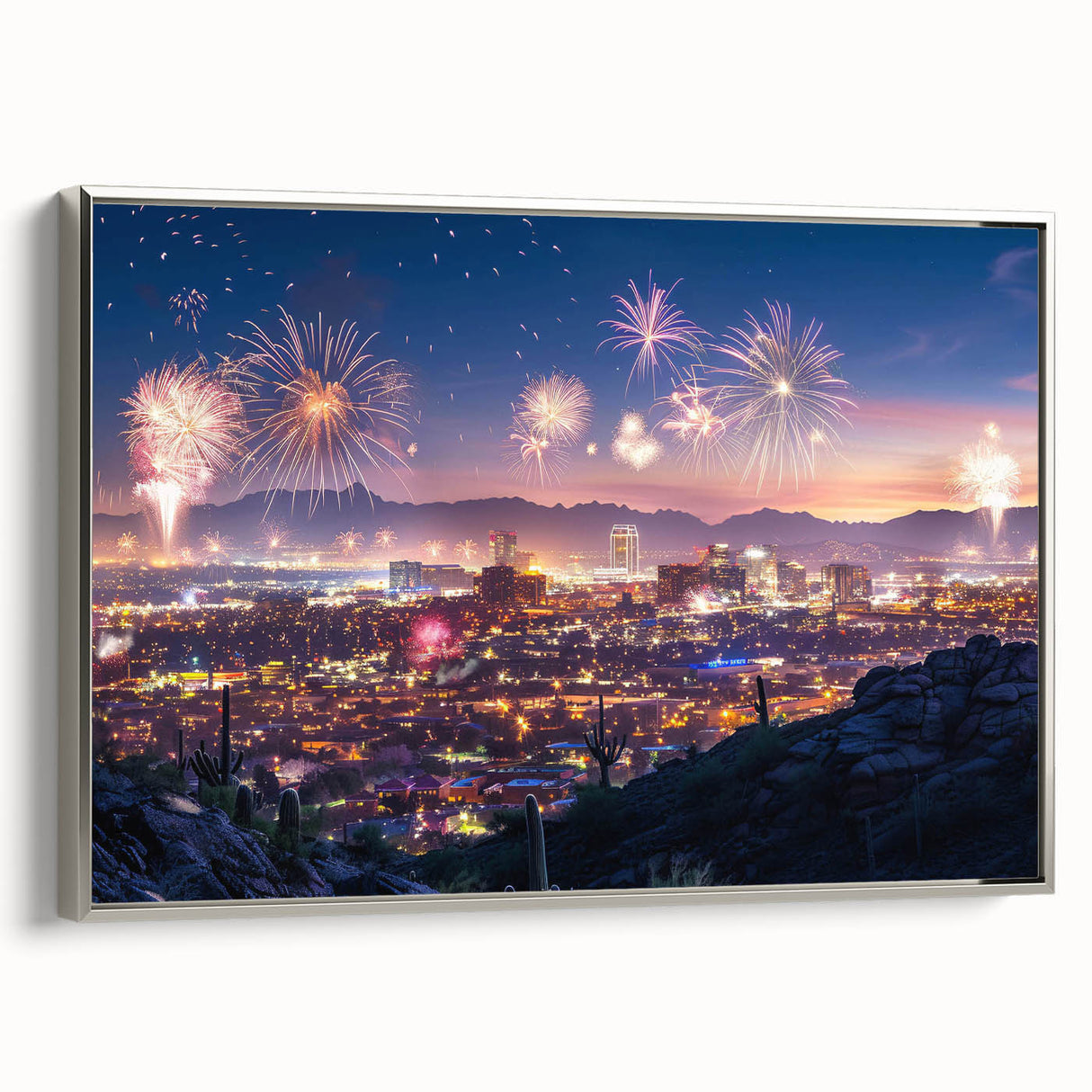 Landscape art painting on canvas featuring a colorful rural scene in a vintage poster style.