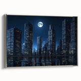 Landscape art painting on canvas featuring a vintage poster style with a black background and vibrant, colorful accents.