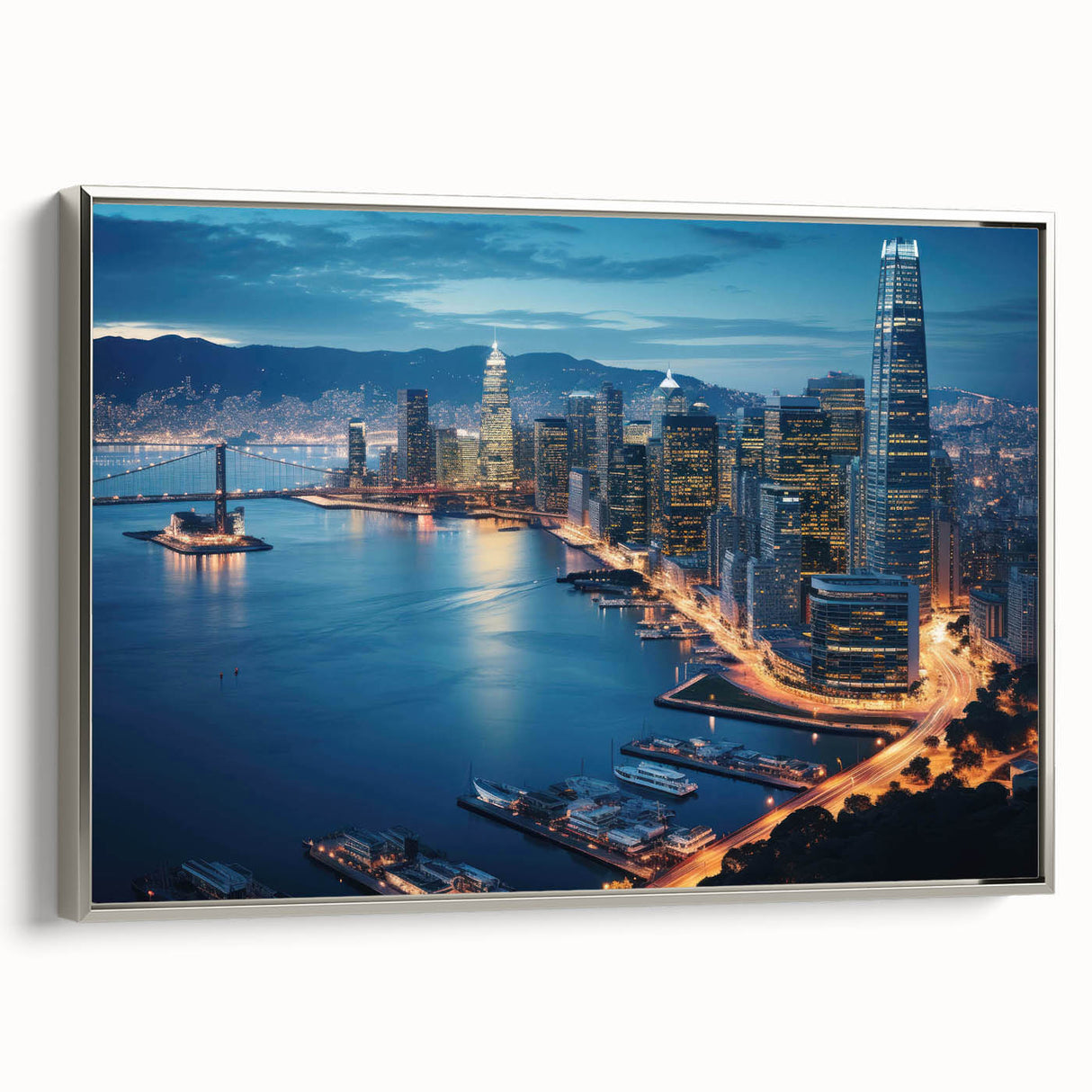 Landscape art painting featuring a vintage poster style with vibrant colorful accents on black background.