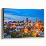 Landscape art painting on canvas featuring a vintage poster style with colorful elements and black accents.