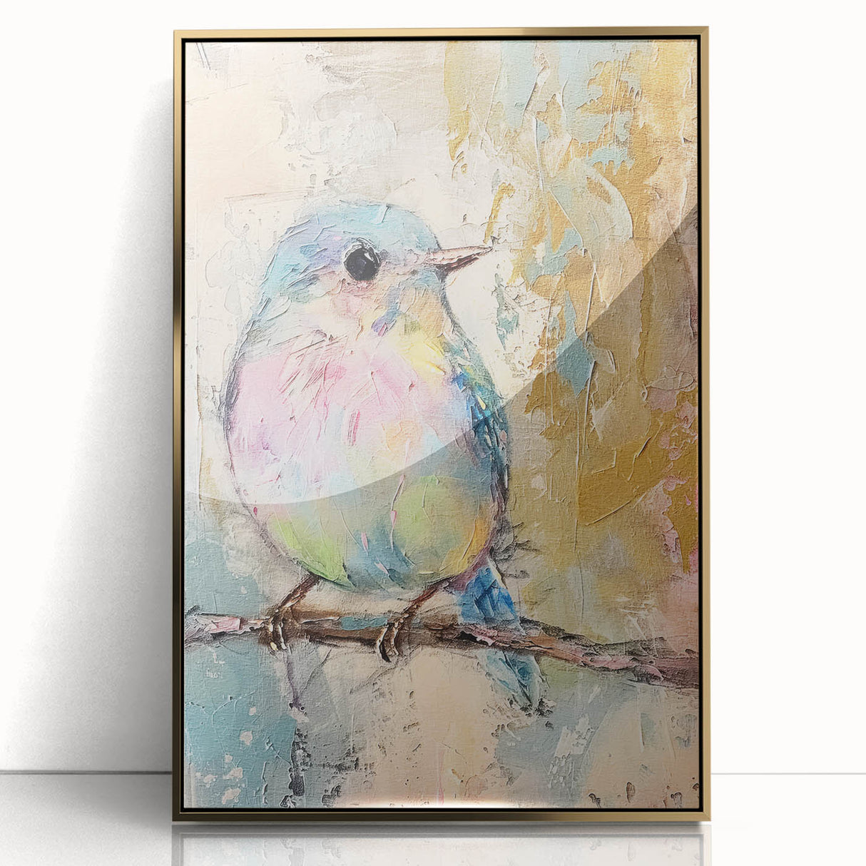 Framed acrylic wall art featuring a luxurious gold design, showcasing intricate patterns and textures, perfect for enhancing modern decor and adding elegance to any space.