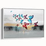 Abstract canvas art print showcasing vibrant blue and orange geometric shapes with a textured finish, perfect for modern home decor.