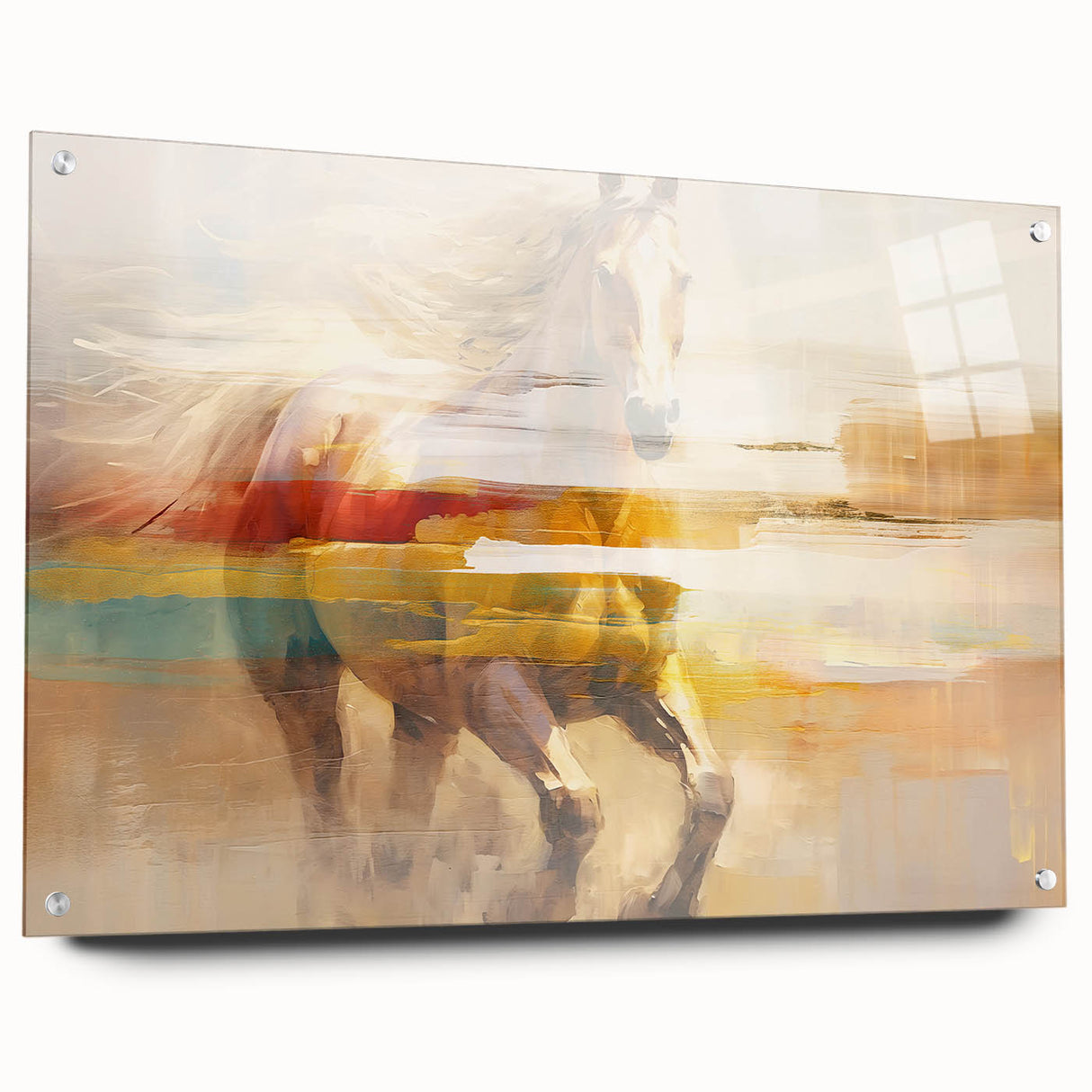 Colorful abstract wall art canvas print showcasing vibrant brush strokes in blue, yellow, and red hues, perfect for modern home decor.