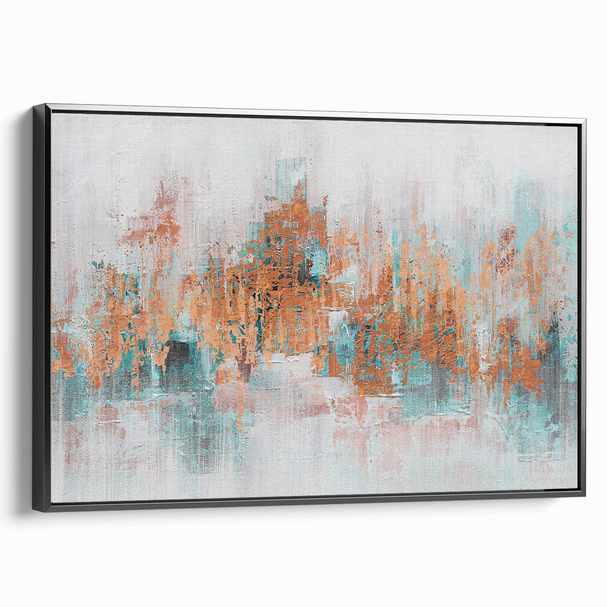 Colorful abstract canvas artwork showcasing vibrant swirls of blue, orange, and yellow, ideal for modern home decor or office spaces.
