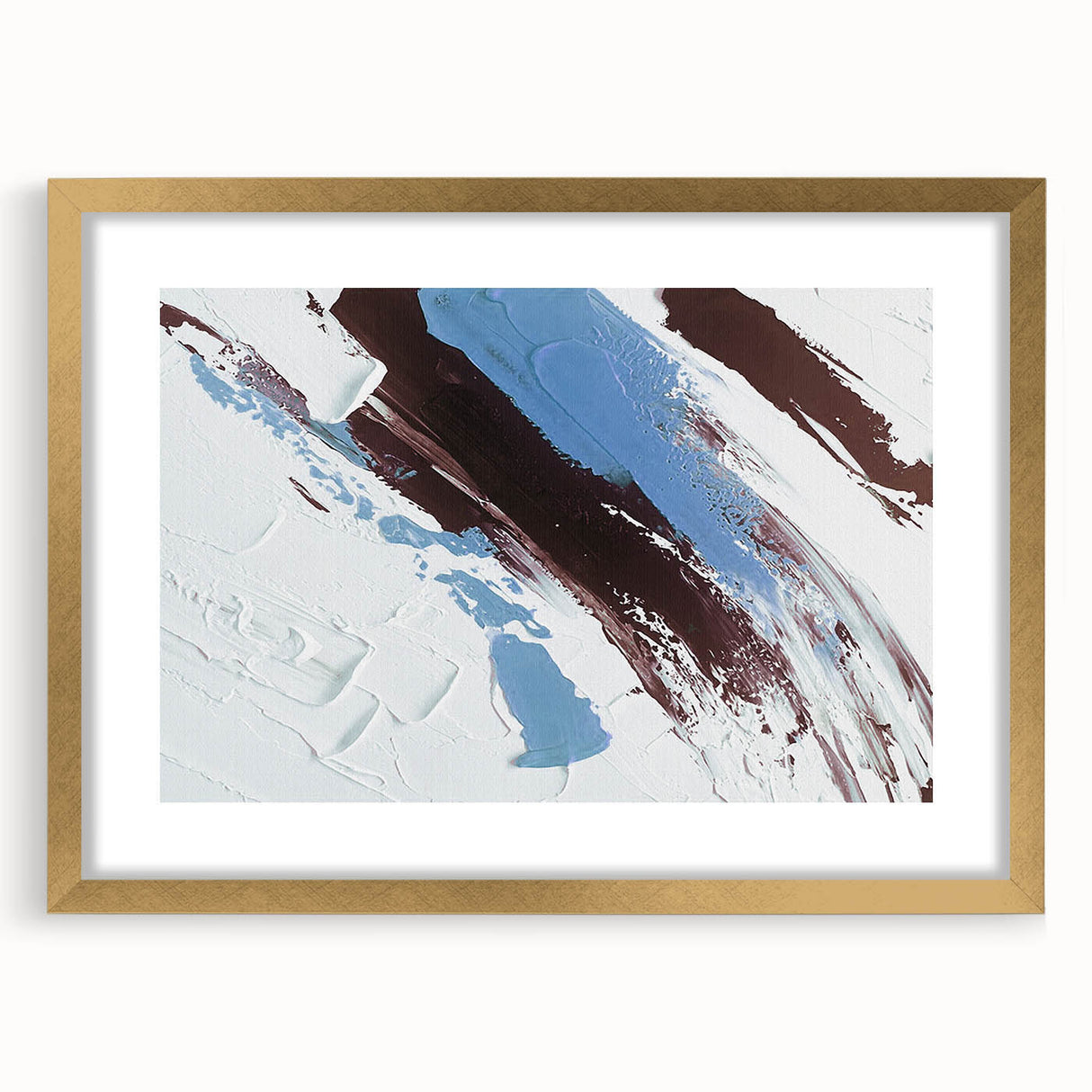 Colorful abstract wall art print showcasing swirling patterns in vibrant blue, orange, and yellow hues, perfect for modern home decor.