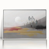 Abstract wall art canvas showcasing vibrant colors and geometric shapes, beautifully framed for modern decor. Ideal for enhancing contemporary living spaces.