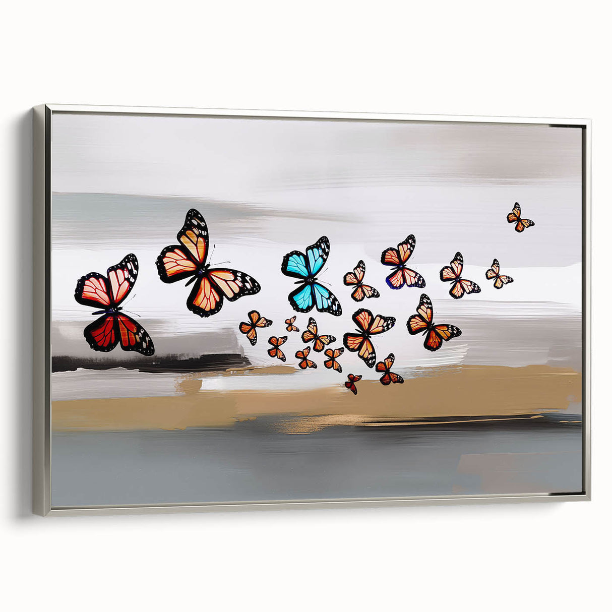Abstract canvas artwork showcasing vibrant colors and geometric shapes, perfect for modern home decor. The piece features a dynamic interplay of blues, yellows, and reds, adding a contemporary touch to any space. Ideal for art enthusiasts and collectors seeking unique decor elements.