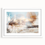 Abstract wall art print showcasing vibrant colors and dynamic shapes, perfect for modern decor. Textured canvas adds depth and visual interest.