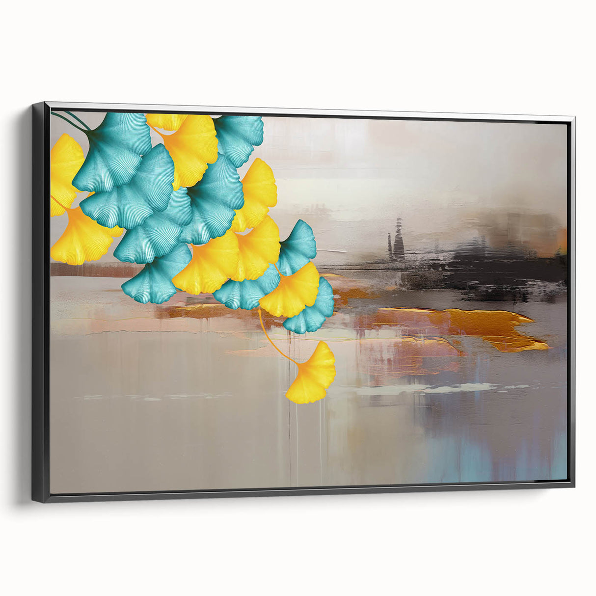 Abstract wall art canvas print showcasing vibrant colors and dynamic shapes, perfect for modern home decor or office spaces. Textured surface adds depth and interest, ideal for framing or standalone display.