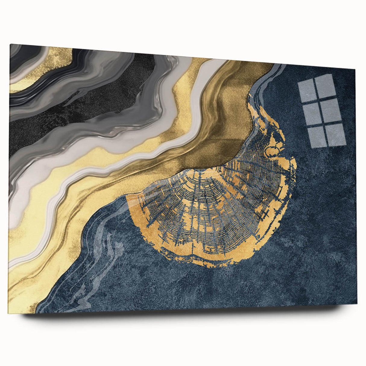 Abstract canvas artwork showcasing vibrant geometric patterns in bold colors, elegantly rolled and housed in a protective cardboard tube for safe shipping.