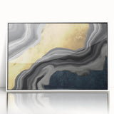 Vibrant abstract wall art canvas print showcasing swirling blue and orange hues, perfect for modern home decor and artistic expression.