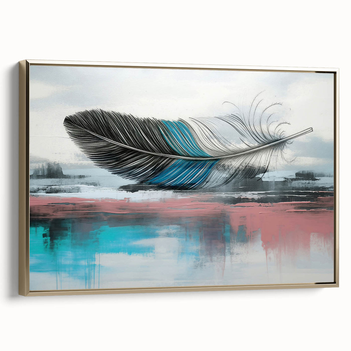 Colorful abstract wall art canvas print featuring bold geometric shapes in vibrant hues of blue, orange, and yellow, perfect for modern home decor.