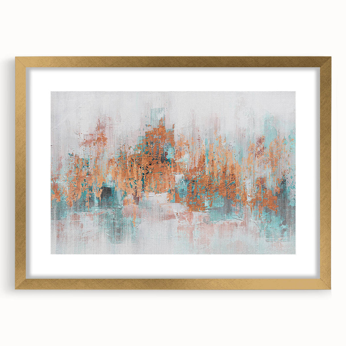 Abstract wall art canvas print showcasing vibrant colors and fluid shapes, perfect for modern home decor. The artwork features a blend of blue, orange, and yellow hues, creating a dynamic visual experience ideal for enhancing any living space.