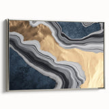 Colorful abstract canvas art print showcasing vibrant swirls of blue, orange, and yellow, perfect for modern home decor or gallery wall.