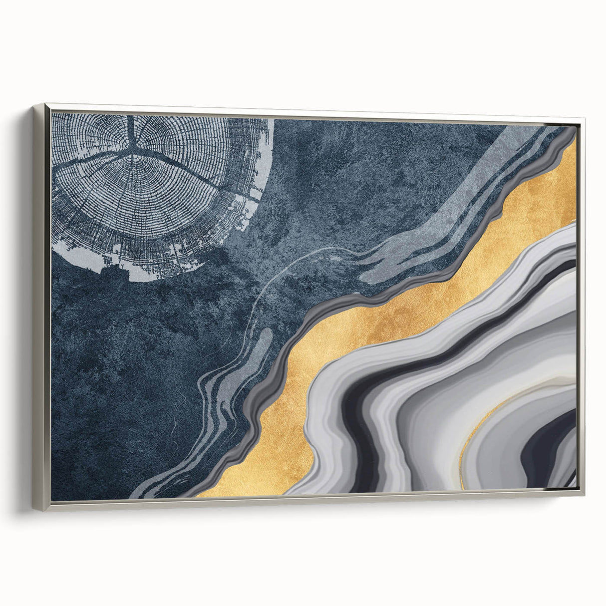Abstract wall art canvas print showcasing vibrant colors of blue and orange with geometric patterns, ideal for modern home decor and artistic interiors.