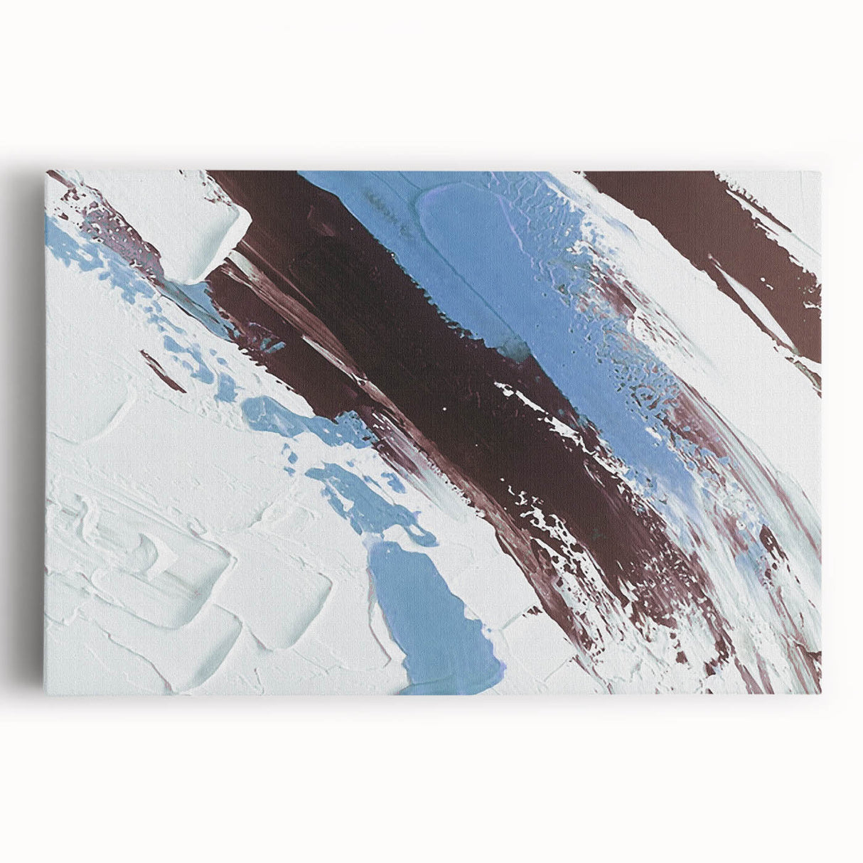 Vibrant abstract canvas art print showcasing swirling colors of blue, orange, and yellow, perfect for modern home decor.