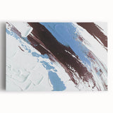 Vibrant abstract canvas art print showcasing swirling colors of blue, orange, and yellow, perfect for modern home decor.