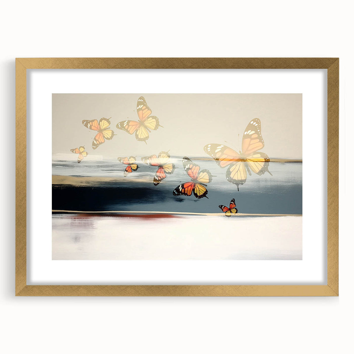 Colorful abstract wall art canvas print showcasing vibrant brush strokes in shades of blue, orange, and yellow, perfect for modern home decor.
