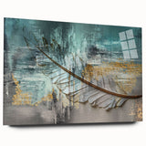 Abstract canvas artwork showcasing vibrant blue and orange swirls, perfect for adding a modern touch to any living space or office decor.