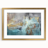 Colorful abstract wall art print showcasing vibrant geometric shapes and fluid forms, ideal for modern home decor or office spaces.