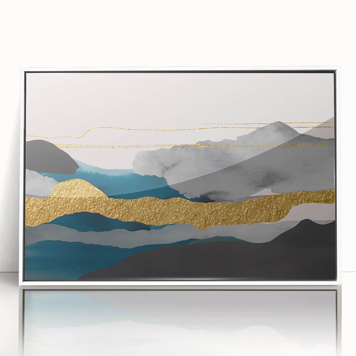 Colorful abstract wall art print showcasing vibrant shapes and fluid patterns in hues of blue, orange, and yellow, perfect for modern decor.