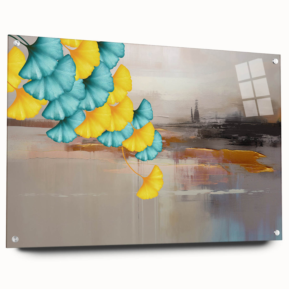 Colorful abstract wall art canvas print showcasing vibrant swirls of blue, orange, and yellow, perfect for modern home decor.