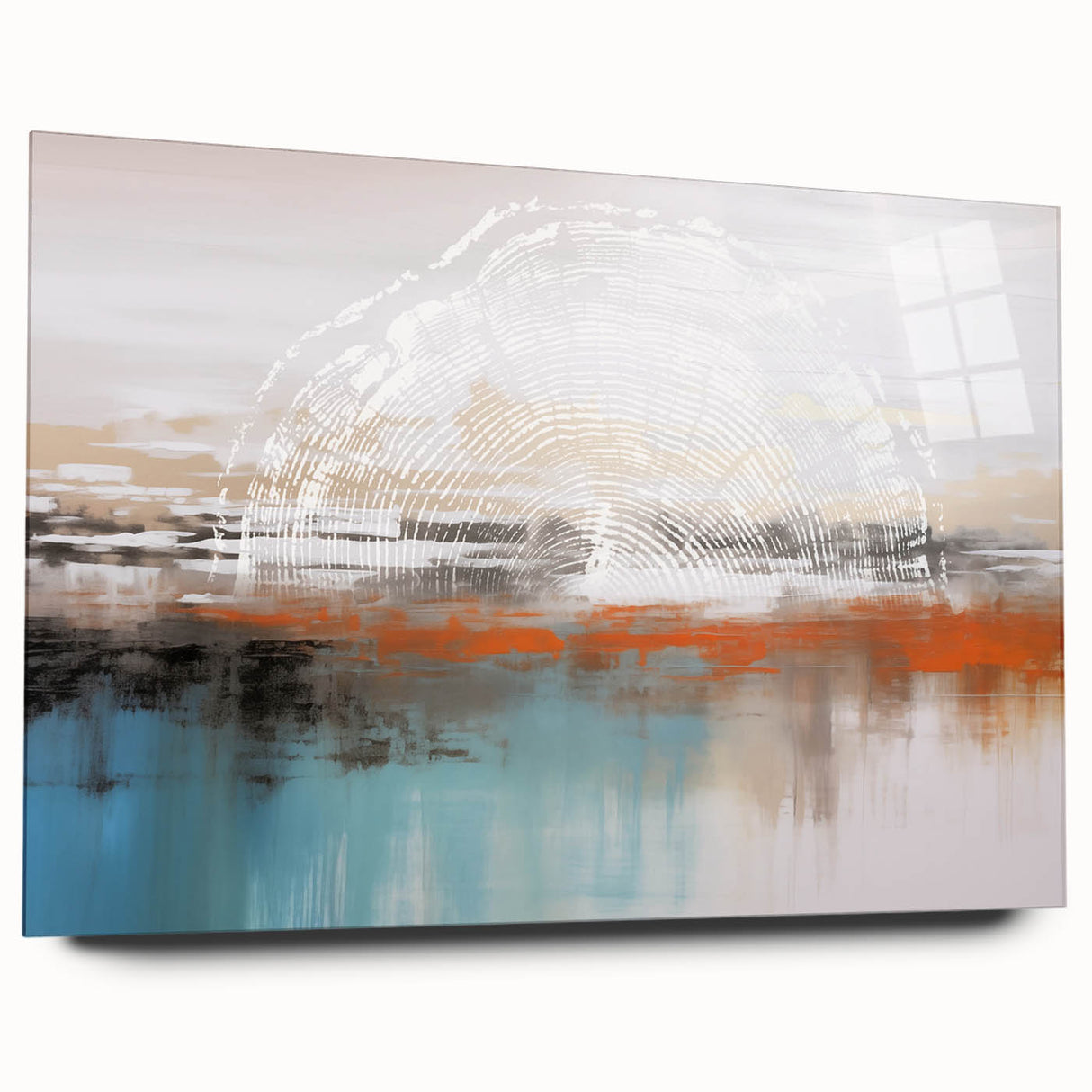 Colorful abstract canvas art showcasing vibrant hues of blue, orange, and yellow, perfect for modern decor, displayed on a wall with natural lighting.