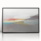 Colorful abstract wall art canvas print showcasing vibrant geometric shapes in blues, yellows, and reds, perfect for contemporary home decor.
