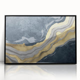 Colorful abstract canvas print showcasing vibrant geometric shapes and fluid lines in shades of blue, pink, and yellow, perfect for modern decor.