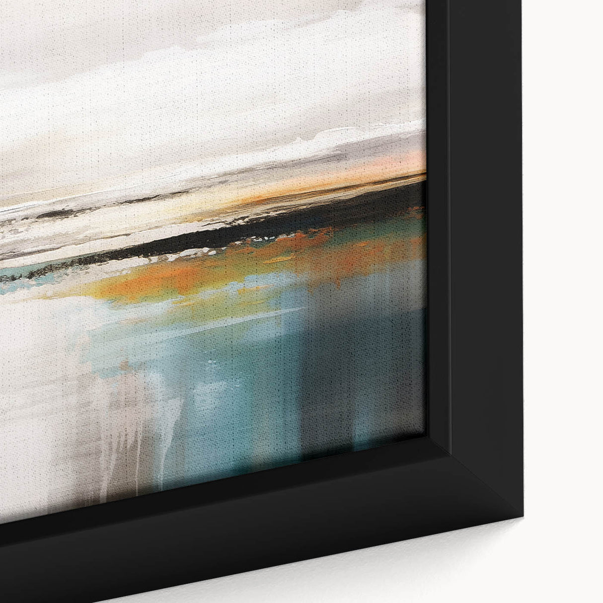 Colorful abstract canvas art print showcasing vibrant shapes and fluid lines in shades of blue, orange, and yellow, perfect for modern decor.