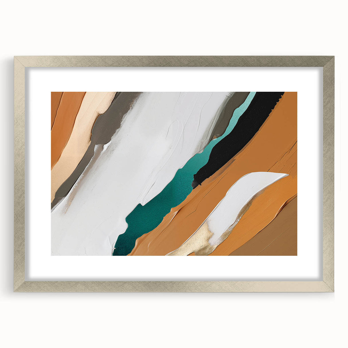 Abstract wall art featuring vibrant geometric shapes in shades of blue, orange, and yellow, ideal for modern decor. The canvas is displayed in a bright living room setting, enhancing the aesthetic appeal of the space.