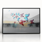 Abstract wall art print showcasing vibrant colors and dynamic shapes, ideal for modern decor, emphasizing creativity and originality.