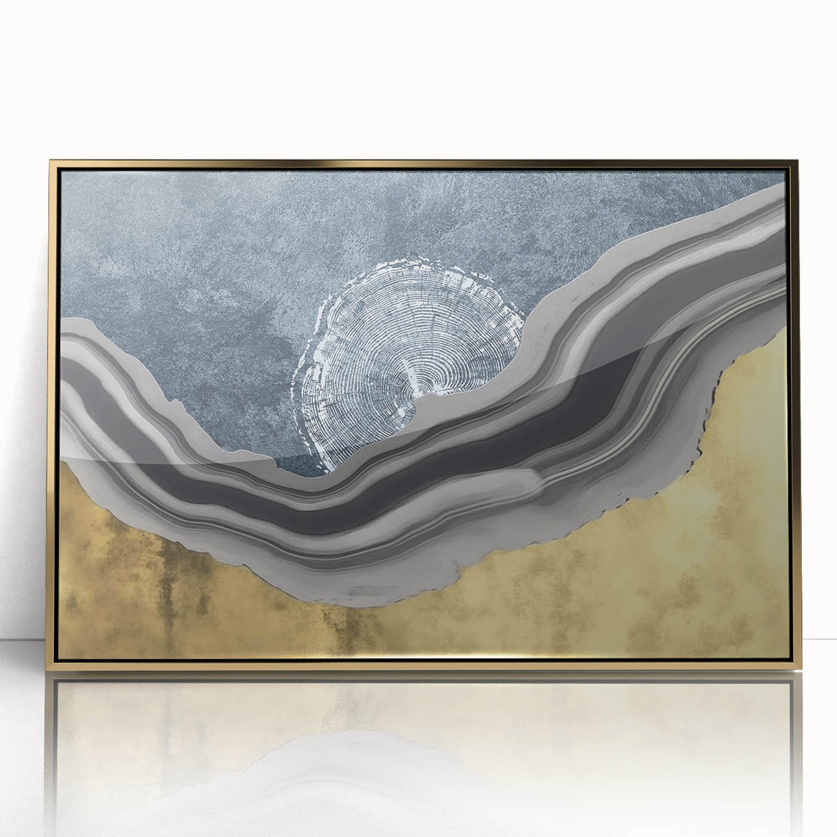 Abstract wall art on a canvas featuring vibrant blue and orange hues, showcasing dynamic geometric shapes and fluid patterns, ideal for modern decor.
