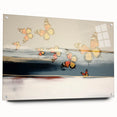 Vibrant abstract wall art canvas print showcasing fluid shapes in blue, orange, and yellow hues, perfect for modern home decor.