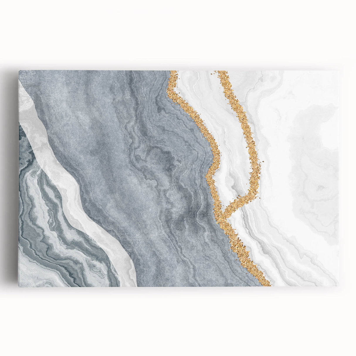 Abstract wall art canvas print showcasing vibrant colors and geometric shapes, ideal for modern home decor or office spaces. The design features a striking interplay of blue, orange, and yellow hues, creating a visually dynamic focal point for any room.