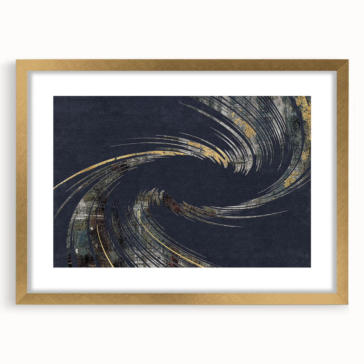 Vibrant abstract wall art canvas featuring dynamic swirling shapes in bold colors of blue, orange, and yellow, ideal for modern decor.