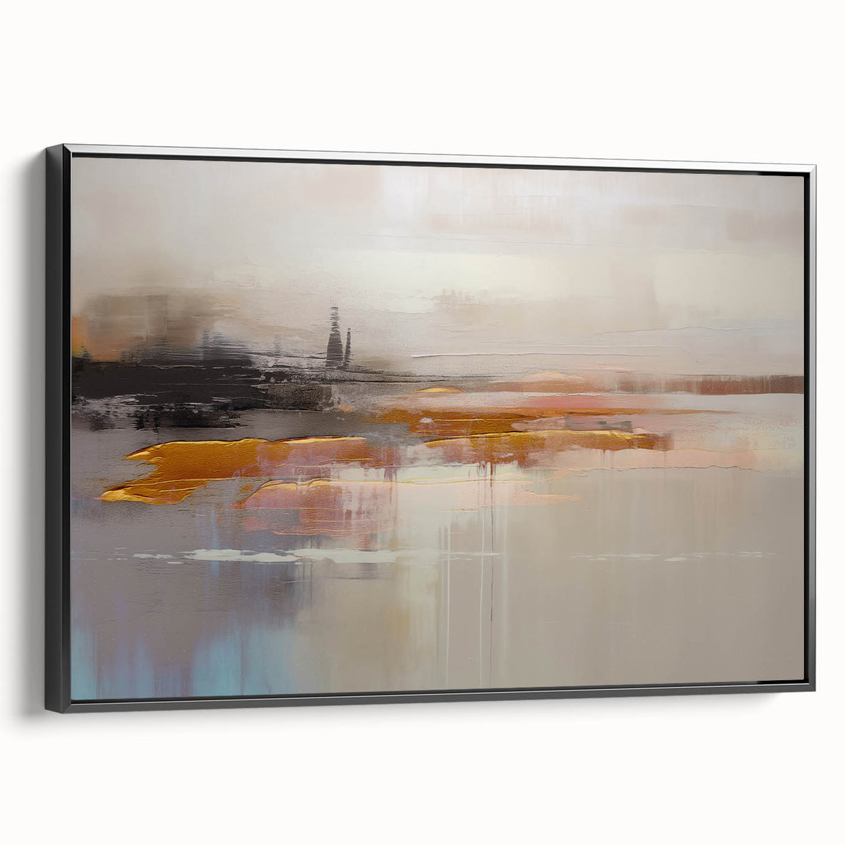 Abstract canvas artwork showcasing vibrant colors and fluid shapes, perfect for modern home decor or art enthusiasts. The piece features swirling patterns in shades of blue, orange, and yellow, creating a dynamic visual experience. Ideal for enhancing living spaces.