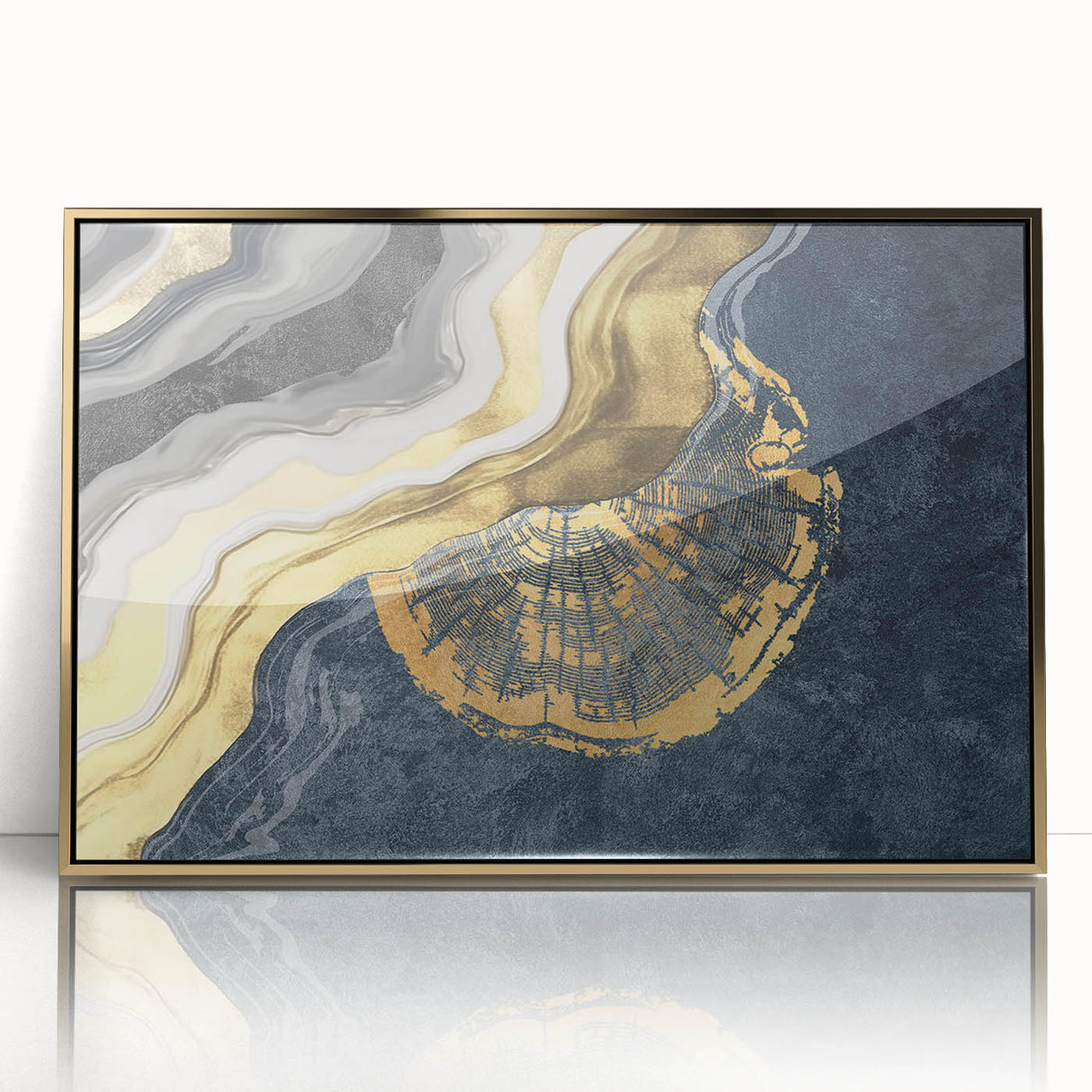 Abstract canvas art showcasing vibrant geometric patterns in shades of blue, orange, and yellow, highlighting modern design elements for contemporary decor.