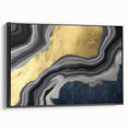 Colorful abstract wall art canvas print showcasing vibrant swirling patterns in blue, orange, and yellow tones, ideal for modern decor.