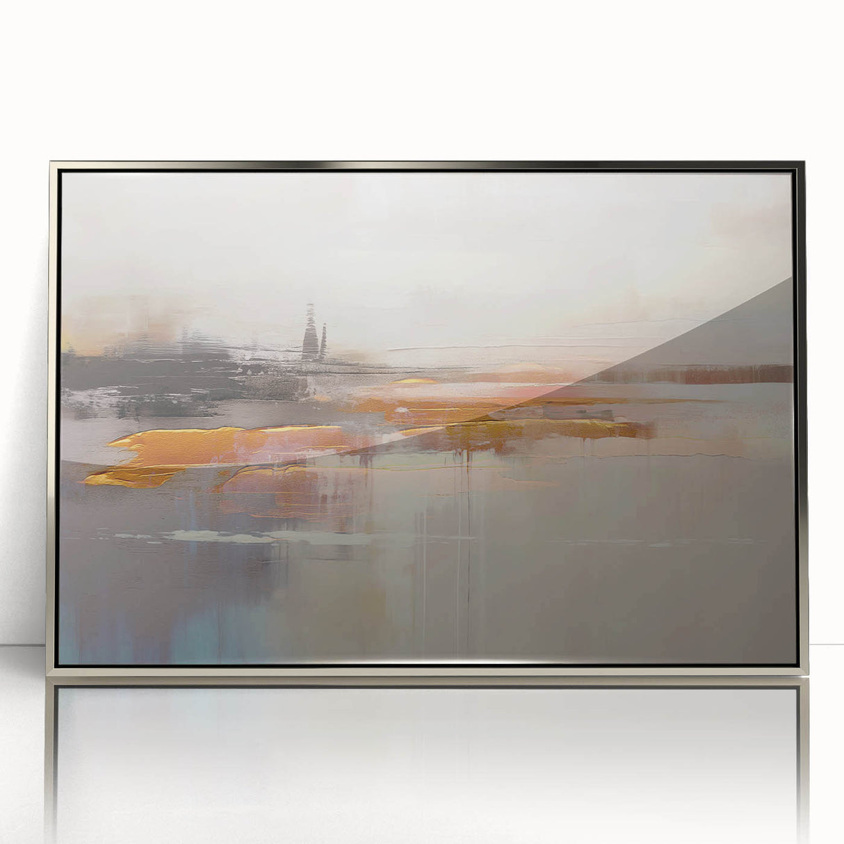 Abstract wall art canvas print depicting vibrant, swirling colors of blue, orange, and yellow, ideal for modern home decor.