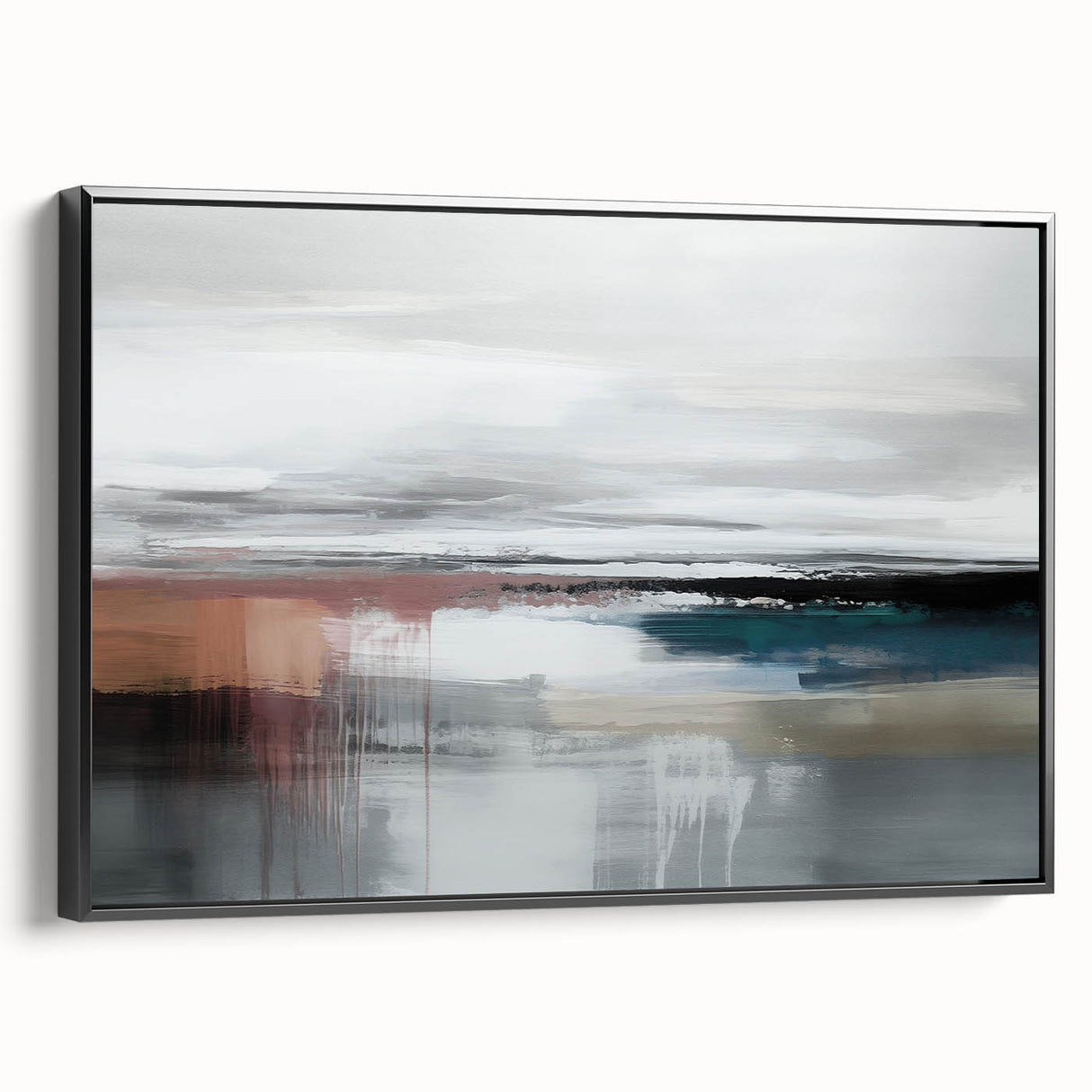 Vibrant abstract wall art canvas print showcasing fluid shapes in shades of blue, orange, and yellow, perfect for modern home decor.