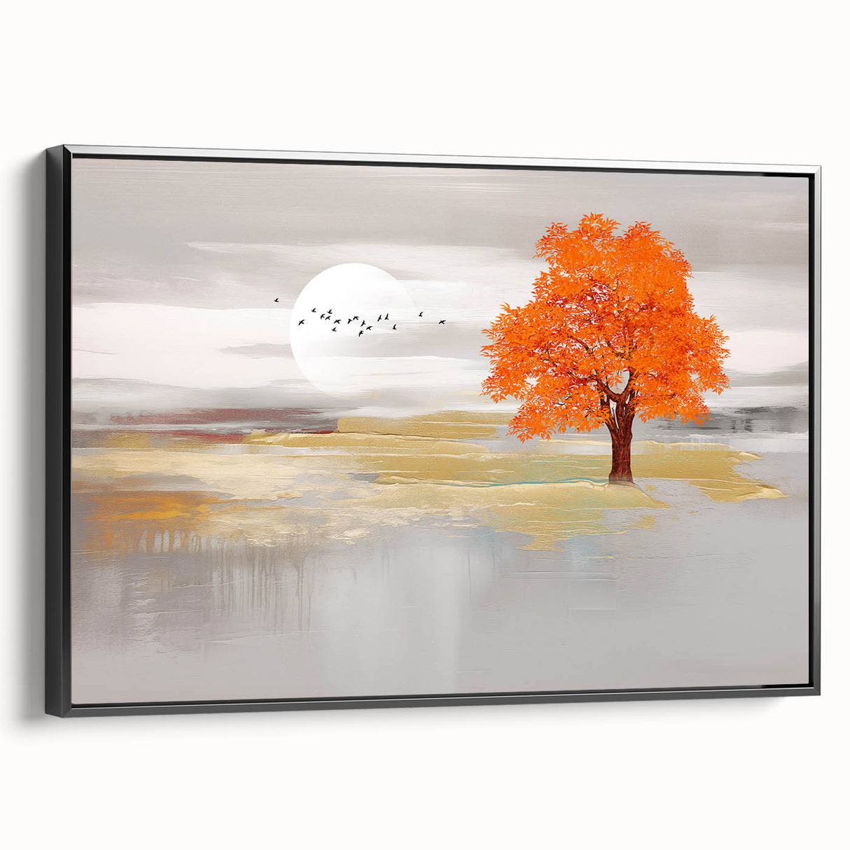 Vibrant abstract wall art canvas featuring swirling colors of blue, orange, and gold with a dynamic, textured finish, ideal for modern decor.