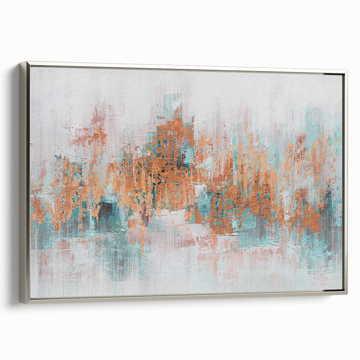 Abstract canvas art print showcasing vibrant colors and dynamic shapes, perfect for modern home decor or office spaces. Textured finish enhances visual appeal.