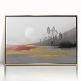 Abstract canvas artwork featuring vibrant colors in swirling patterns, showcasing a modern design with bold hues of blue, red, and yellow, perfect for contemporary decor.