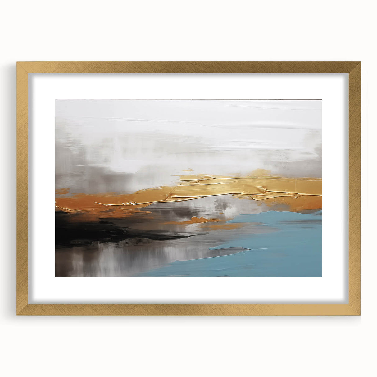 Abstract geometric art print showcasing vibrant colors of blue, orange, and yellow, perfect for modern home decor, displayed on a white background.