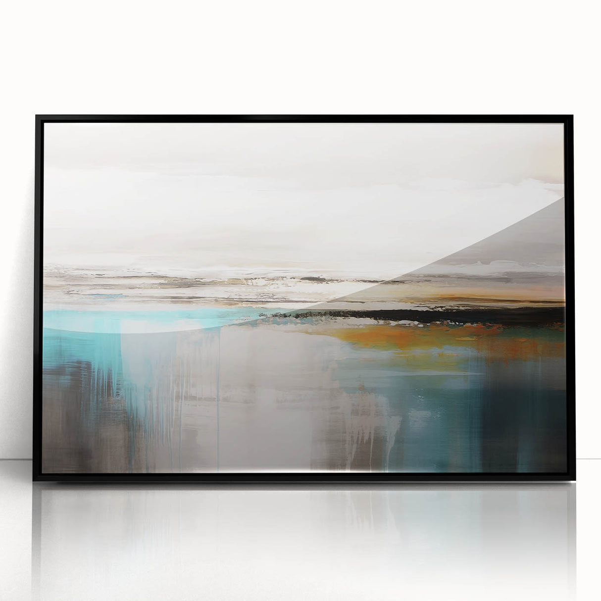 Colorful abstract wall art canvas print showcasing vibrant geometric shapes in blues, oranges, and yellows, perfect for modern decor.