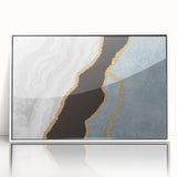 Colorful abstract wall art canvas print showcasing vibrant swirls of blue, orange, and yellow, perfect for modern home decor accents.