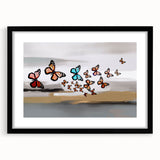 Abstract wall art canvas featuring vibrant geometric shapes in blue, orange, and yellow tones, showcasing modern design elements and perfect for contemporary decor.