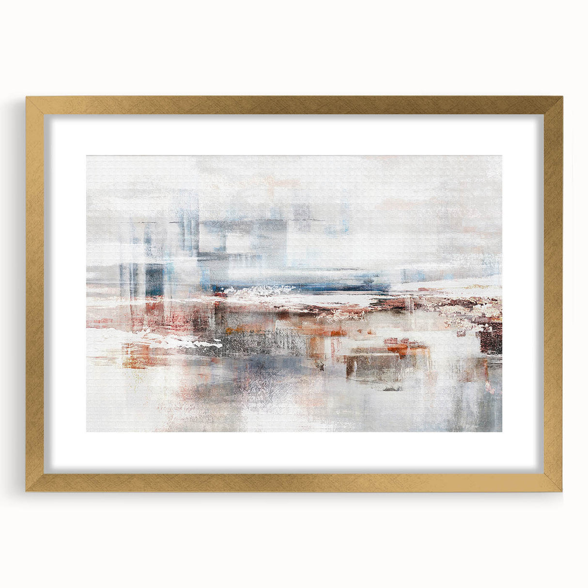 Abstract canvas print showcasing vibrant geometric patterns in shades of blue, orange, and yellow, perfect for modern home decor.