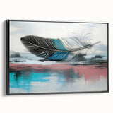Colorful abstract wall art canvas featuring bold geometric shapes in vibrant hues of blue, yellow, and red, elegantly rolled and ready for display.